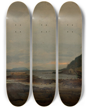 Triptych art skateboard deck of Amaldus Nielsen Regnstemning Bmmelen by Amaldus Nielsen (1838-1932)