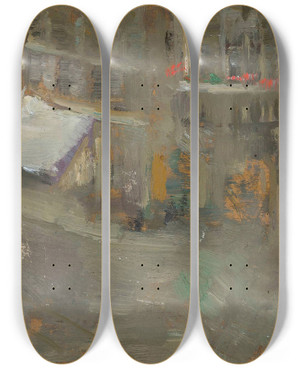 Triptych art skateboard deck of Olga Boznanska Place De Thernes In Paris by Olga Boznanska (1865-1940)