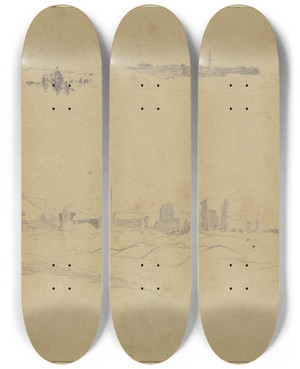 Triptych art skateboard deck of Wilhelm Gentz Zwei Wstenstudien In Der Ferne Eine Stadt by Wilhelm Gentz (1822-1890)