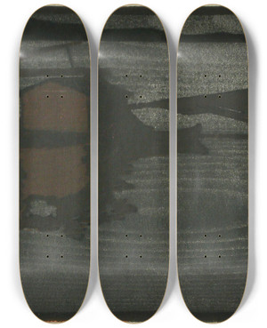Triptych art skateboard deck of Eric O W Ehrstrm Raft Of Logs On A Lake At Night by Eric O W Ehrstrom (1881-1934)