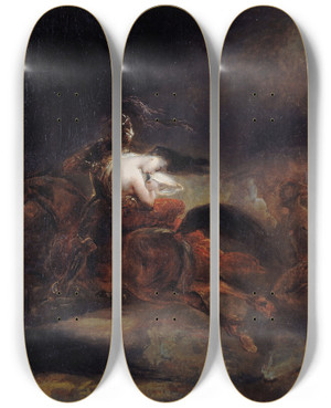 Triptych art skateboard deck of Ary Scheffer Lenore The Dead Go Fast by Ary Scheffer (1795-1858)