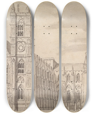 Triptych art skateboard deck of Samuel Wale Westminster Abbey by Samuel Wale (1721-1786)