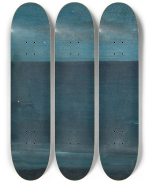 Triptych art skateboard deck of James Abbott Mcneill Whistler Nocturne Blue And Silverbognor by James Abbott Mcneill Whistler (1834-1903)