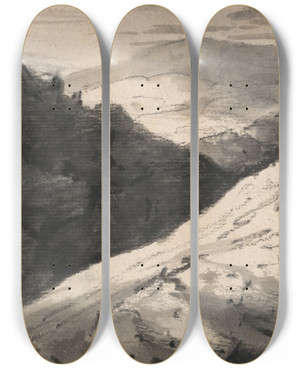 Triptych art skateboard deck of Dr Thomas Monro Composition Hilly Country by Dr Thomas Monro (1759-1833)