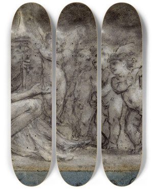 Triptych art skateboard deck of Pierrepaul Prudhon Le Flambeau De Vnus by Pierre-Paul Prud'hon (1758-1823)