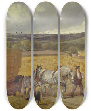 Triptych art skateboard deck of John Frederick Herring Snr Harvest by John Frederick Herring Snr (1795-1865)