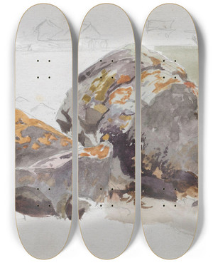 Triptych art skateboard deck of Hans Gude Steiner Fresvik by Hans Gude (1825-1903)