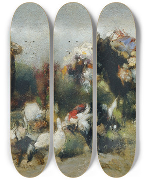 Triptych art skateboard deck of Johann Till The Younger Szene Aus Don Quichote Kampf Mit Dem Geflgel by Johann Till the younger (1827-1894)