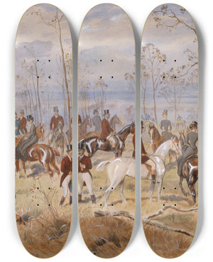 Triptych art skateboard deck of Julius Von Blaas Parforcejagd by Julius Von Blaas (1845-1923)