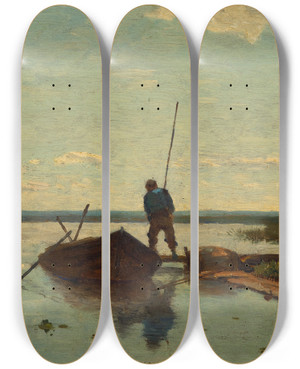 Triptych art skateboard deck of Paul Joseph Constantin Gabril Polder Landscape by Paul Joseph Constantin Gabriel (1828-1903)