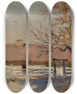 Triptych art skateboard deck of Jan Stanislawski Winter Landscape by Jan Stanislawski (1860-1907)