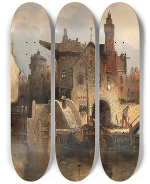 Triptych art skateboard deck of August Von Siegen Cappriccio by August Von Siegen (1850-1910)
