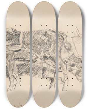 Triptych art skateboard deck of Ivan Ivanec Ko Przy Chopskiej Furze by Ivan Ivanec (1893-1946)