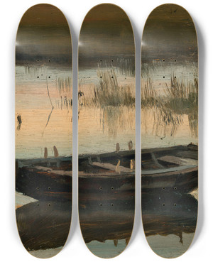 Triptych art skateboard deck of Torsten Wasastjerna Boat By The Shore by Torsten Wasastjerna (1863-1924)