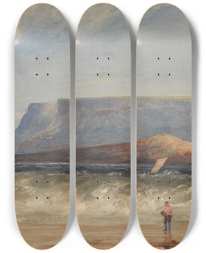 Triptych art skateboard deck of Andrew Nicholl The Coast Of Antrim by Andrew Nicholl