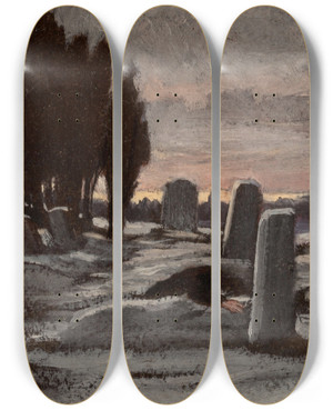 Triptych art skateboard deck of Elihu Vedder Desolation by Elihu Vedder (1836-1923)