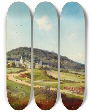 Triptych art skateboard deck of Friedrich Zeller Blick Auf Aremberg by Friedrich Zeller (1817-1896)