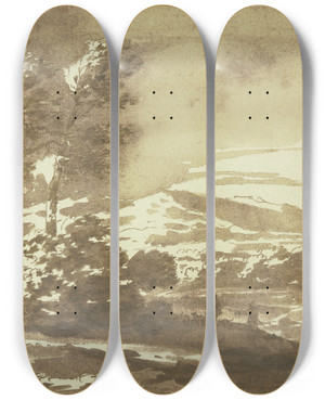 Triptych art skateboard deck of Jacob Van Der Ulft Landschaft Mit Dem Grabmal Des Publio Vibio Mariano Landlufig Bekannt Als Die Tomba Di Nerone by Jacob van der Ulft (1627-1689)