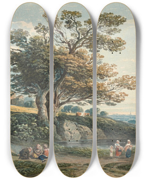 Triptych art skateboard deck of John Varley A View Of Harrow From Hampstead by John Varley (1778-1842)