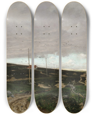 Triptych art skateboard deck of Frits Thaulow On The Coast Motif From Jaeren Norway by Frits Thaulow (1847-1906)