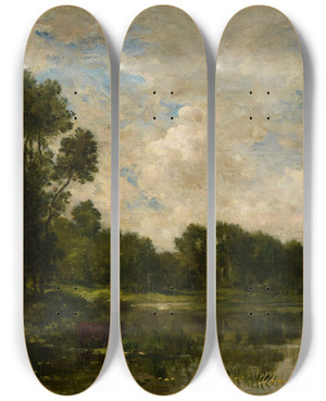 Triptych art skateboard deck of Charles Franois Daubigny Bords De Loise_2 by Charles Francois Daubigny (1817-1878)