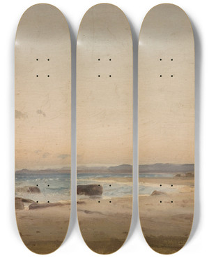 Triptych art skateboard deck of Amaldus Nielsen Jrstrand by Amaldus Nielsen (1838-1932)