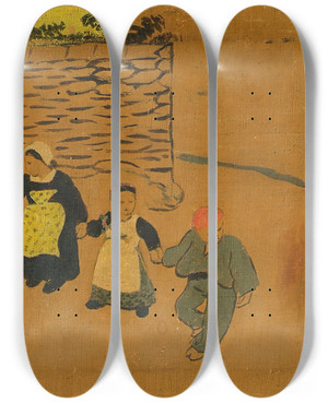 Triptych art skateboard deck of Paul Srusier Breton Panel With Children by Paul Serusier (1864-1927)