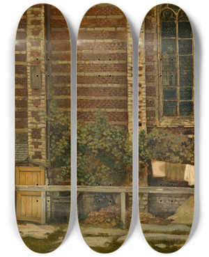 Triptych art skateboard deck of Henri De Braekeleer The Chapel Of Grace In Antwerp by Henri de Braekeleer (1840-1888)
