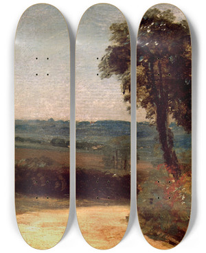 Triptych art skateboard deck of John Constable The Lane From East Bergholt To Flatford by John Constable (1776-1837)