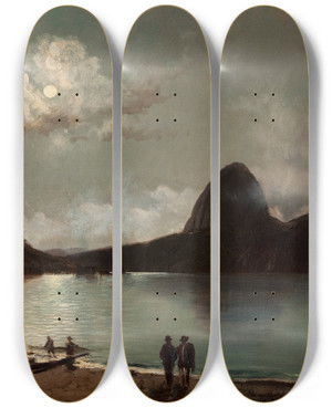 Triptych art skateboard deck of Eduardo De Martino Botafogo Beach by Eduardo de Martino (1838-1912)