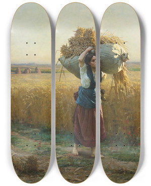 Triptych art skateboard deck of Csar Pattein Les Bls by Cesar Pattein (1850-1931)