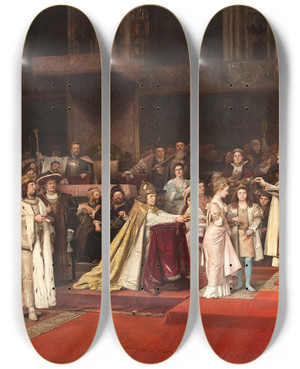 Triptych art skateboard deck of Vclav Brok Tu Felix Austria Nube by Vaclav Brozik (1851-1901)
