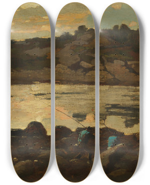 Triptych art skateboard deck of Winslow Homer Lobster Cove Manchester Massachusetts by Winslow Homer (1836-1910)