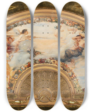 Triptych art skateboard deck of Friedrich August Von Kaulbach Allegory Of The Wind by Friedrich August Von Kaulbach (1850-1920)