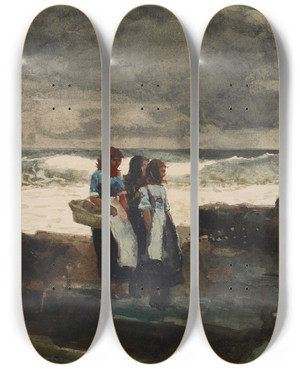 Triptych art skateboard deck of Winslow Homer Sun And Clouds by Winslow Homer (1836-1910)