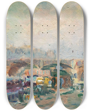 Triptych art skateboard deck of Albert Lebourg Le Pont De La Tournelle Et Le Quai De Bthune by Albert Lebourg (1849-1928)