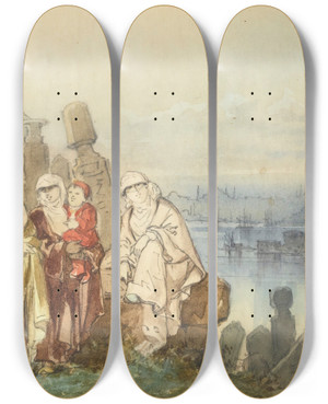 Triptych art skateboard deck of Amadeo Preziosi On The Shores Of The Golden Horn by Amadeo Preziosi (1816-1882)