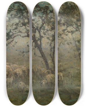 Triptych art skateboard deck of William Charles Estall A Flock Of Sheep by William Charles Estall (1857-1897)