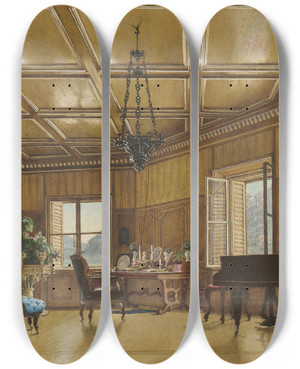 Triptych art skateboard deck of Heinrich Von Frster The Music Room Of Archduchess Margarete Princess Of Saxony In Schloss Ambras by Heinrich Von Forster (1832-1889)