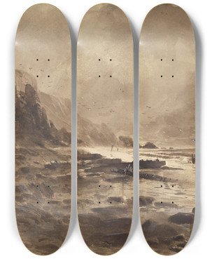 Triptych art skateboard deck of William Mathew Hodgkins The Swimmer by William Mathew Hodgkins (1833-1898)