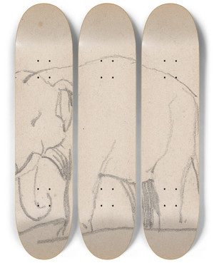 Triptych art skateboard deck of Daniel Maclise An Elephant Facing Left by Daniel Maclise (1806-1870)