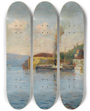 Triptych art skateboard deck of Halil Pasha Cengelky Ferry Quay by Halil Pasha (1857-1939)