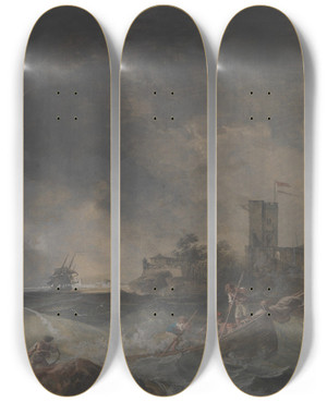 Triptych art skateboard deck of Claudejoseph Vernet Storm by Claude Joseph Vernet (1714-1789) Triptych art skateboard deck of Claudejoseph Vernet Storm by Claude Joseph Vernet (1714-1789)