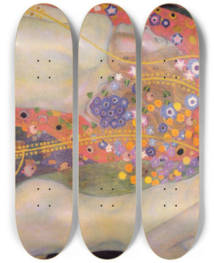 Triptych art skateboard deck of Gustav Klimt Water Serpents Ii by Gustav Klimt (1862-1918)