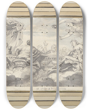 Triptych art skateboard deck of Godfried Maes Wedding Of Peleus Andthetis by Godfried Maes (1649-1700)