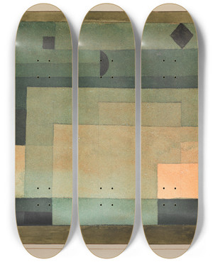 Triptych art skateboard deck of Paul Klee The Firmament Above The Temple by Paul Klee (1879-1940)