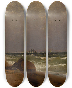 Triptych art skateboard deck of John Frederick Kensett Near Newport Rhode Island by John Frederick Kensett (1816-1872)