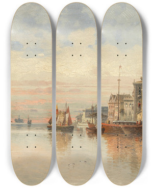 Triptych art skateboard deck of Karl Kaufmann Venice A View Of A Canal_1 by Karl Kaufmann (1843-1905)