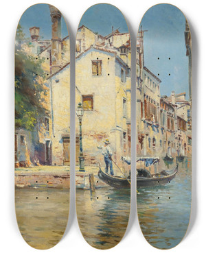 Triptych art skateboard deck of Antonio Mara De Reyna Manescau Venice_2 by Antonio Maria De Reyna Manescau (1859-1937)