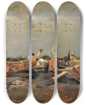 Triptych art skateboard deck of Tina Blau Fler An Der Thei by Tina Blau (1845-1916)